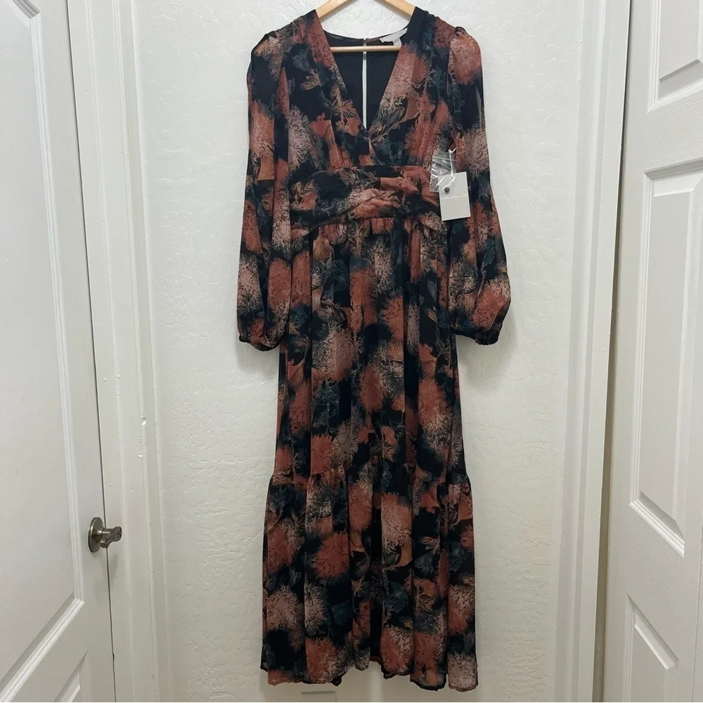 Chelsea28 Split Long Sleeve Tiered Dress Size S